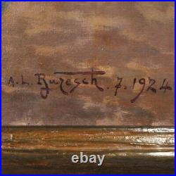 Peinture signée et datée 1924 tableau huile sur toile art avec cadre doré