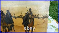 Peinture sur toile ancienne cavalier arabe + 1 tabeau vache personnage