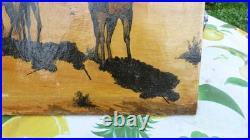 Peinture sur toile ancienne cavalier arabe + 1 tabeau vache personnage