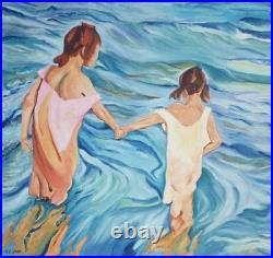 Peinture sur toile de Alain Jardonnet Le bain d'après Soralla 70cm x 70cm