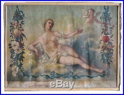 Peinture sur toile époque XVIIIème femme nue au chérubin