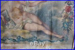 Peinture sur toile époque XVIIIème femme nue au chérubin