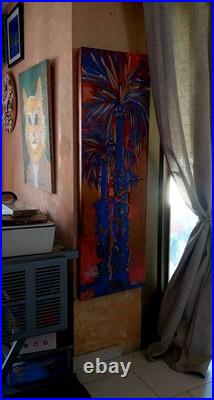 Peinture sur toile signée Marie-CélineChottin les 2 Palmiers bleus