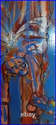 Peinture sur toile signée Marie-CélineChottin les 2 Palmiers bleus