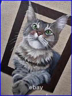 Peinture tableau chat Huile sur toile taille 35x27 cm