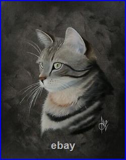 Peinture tableau chat Huile sur toile taille 41x33 cm