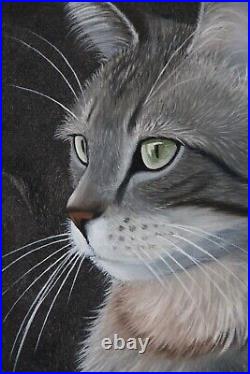 Peinture tableau chat Huile sur toile taille 41x33 cm