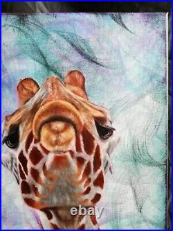 Peinture, tableau surréaliste, huile sur toile format 80/40 cm la girafe