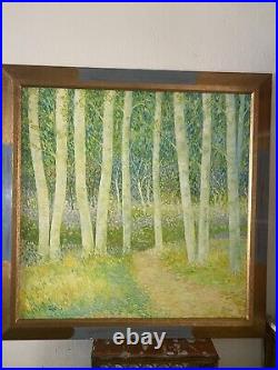 Pointillisme huile sur toile signee 80x80 cadre d art cleves