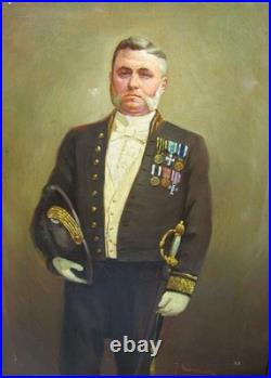 Portrait d'Un Inspecteur Ou Préfet. Huile Sur Toile Signé J. Valentinelli 1910