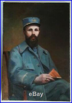 Portrait d'un Soldat en uniforme assis Huile sur toile Aimée BUQUET 1919