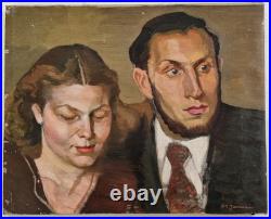 Portrait double par Michel Jamar Huile sur toile, années 1940, 42 x 34 cm