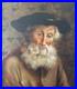 Portrait homme âgé barbu chapeau noir peinture sur toile signée encadrée