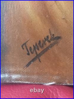 Portrait homme âgé barbu chapeau noir peinture sur toile signée encadrée