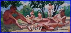 Portrait hommes nus tableau peinture originale huile sur toile / nude male origi