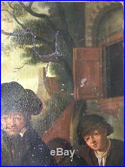 RARE Huile toile Peinture fin XVIIe Ecole Hollandaise Suiveur Ostade A RESTAURER