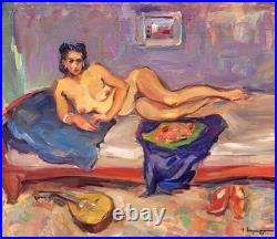 RAYMOND ESPINASSE L' Odalisque. Peinture huile sur toile marouflée sur bois