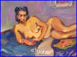 RAYMOND ESPINASSE L' Odalisque. Peinture huile sur toile marouflée sur bois