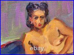 RAYMOND ESPINASSE L' Odalisque. Peinture huile sur toile marouflée sur bois