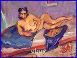 RAYMOND ESPINASSE L' Odalisque. Peinture huile sur toile marouflée sur bois RAYMOND ESPINASSE L' Odalisque. Peinture huile sur toile marouflée sur bois