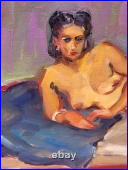 RAYMOND ESPINASSE L' Odalisque. Peinture huile sur toile marouflée sur bois