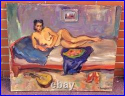 RAYMOND ESPINASSE L' Odalisque. Peinture huile sur toile marouflée sur bois