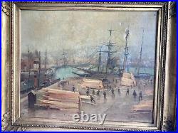 RENE DEBRAUX 1868 1938 Tableau HUILE sur TOILE Port Dieppe oct 1905 signe art 1