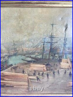 RENE DEBRAUX 1868 1938 Tableau HUILE sur TOILE Port Dieppe oct 1905 signe art 1