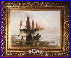 R. Clement Tableau Marine Hollandaise Scene Hollande Peinture Pays-bas Bateau