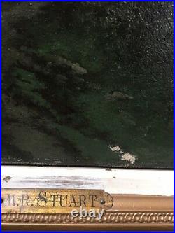 R. T STUART huile sur toile école de Barbizon paysage au couché de soleil