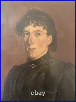 Rare Huile sur toile XIXe représentant un portrait de dame, signé J. ARIBAUD 1889