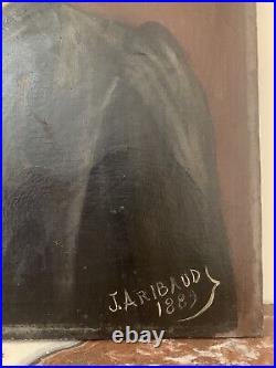Rare Huile sur toile XIXe représentant un portrait de dame, signé J. ARIBAUD 1889
