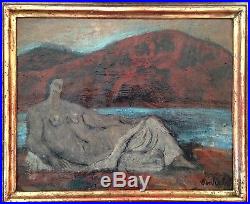 Rare huile sur toile de Jean Souverbie(1891-1981), Nu au bord de la rivière