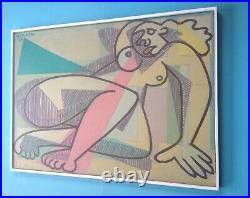 Raymond TRAMEAU Rare Grand Tableau HST de 1946 Nue Cubiste Picasso Cubisme 95cm