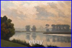 René Printemps huile sur panneau signée Villars-les-Dombes Étangs la Dombes art