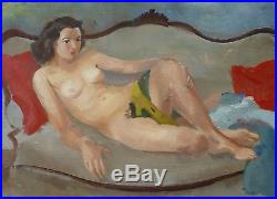Robert Liard Tableau 1950 / Peinture Originale Femme Nue Allongee Ecole Belge