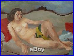 Robert Liard Tableau 1950 / Peinture Originale Femme Nue Allongee Ecole Belge