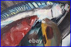 Rolande Déchorain (1898-1977), Nature morte aux poissons, huile sur toile, signée