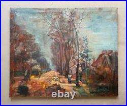 Rue animée, huile sur toile, signature à identifier, tableau ancien, peinture