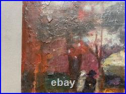 Rue animée, huile sur toile, signature à identifier, tableau ancien, peinture