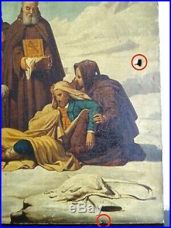 Sauvetage En Haute Montagne Par Des Religieux-superbe Peinture De 1864, Signée