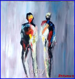 Silhouette Abstrait Art Tableau Peinture Huile Paris Signe Jumeaux Jean Pierre