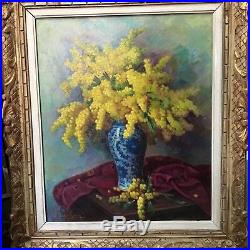 Stany SASSY bouquet de mimosa Tableau huile sur toile peinture provençale XXeme