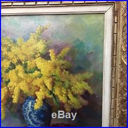 Stany SASSY bouquet de mimosa Tableau huile sur toile peinture provençale XXeme