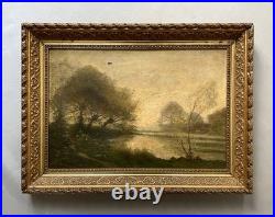 Suiveur de Corot, huile sur toile située à Vernon, tableau signé, peinture