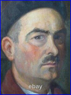 Superbe Peinture Vers 1920/1930-puissant Portrait D'homme Basque-oeuvre Anonyme