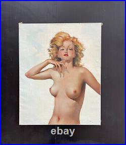Superbe curiosa grand tableau signé 1941 portrait femme nu féminin pin up