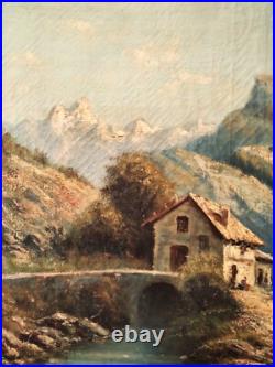 Superbe huile du XIX siècle par Alfred Godchaux paysage animé des pyrénées
