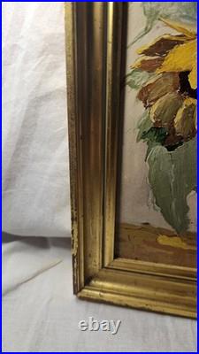 Superbe peinture à l'huile sur toile représentant un beau bouquet de tournesols