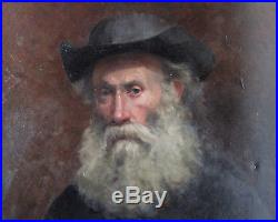 Superbe tableau ancien portrait d'un vieil homme artiste prêtre 1893 non signé